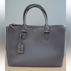 RALPH LAUREN - NEWBURY DOUBLE ZIP GRAY SAFFIANO LEATHER LARGE HANDBAG